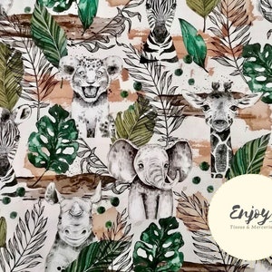 Mixed Savanna Baby Fabric by the meter Jungle Animals Safari Lion Giraffe in Cotton / Jersey / French Terry / Waterproof Fabric / Oeko-Tex®