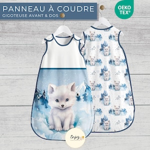 Panneau pour Gigoteuse Bébé Renard Blanc Polaire Prêt à Coudre, Coupon de Tissu Animaux de la Forêt Arctique 100% Coton Oeko-Tex, Turbulette