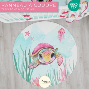 Panneau pour Tapis Rond Bébé Tortue Rose Oeko-Tex, Coupon de Tissu Animaux Océan pour Tapis de sol & Coussin à Coudre diamètre 95/100cm
