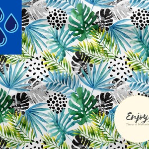 Tropical Monstera Jungle Savannah Foliage Fabric by the Meter, Blue Green, Cotton/Jersey/French Terry/Waterproof Fabric/Oeko-Tex® image 9