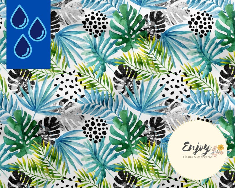 Tropical Monstera Jungle Savannah Foliage Fabric by the Meter, Blue Green, Cotton/Jersey/French Terry/Waterproof Fabric/Oeko-Tex® image 9