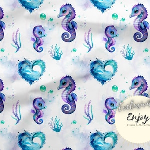 Tessuto Ocean Animals Seahorse al metro per neonato unisex in cotone / Jersey / French Terry / Tessuto impermeabile / Oeko-Tex®