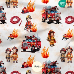 Mixed Fire Hero Firefighter Fabric by the meter for Baby Child Cotton / Jersey / French Terry / Waterproof Fabric / Oeko-Tex®