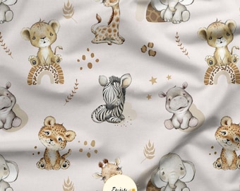 Baby Savannah Fabric Baby Animals Jungle Safari Lion Giraffe Leopard Jersey French Cotton Terry Waterproof Minky Smooth Oeko-Tex