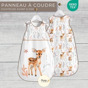 Panneau pour Gigoteuse Bébé Biche Prêt à Coudre, Coupon de Tissu Animaux de la Forêt Enchantée 100% Coton Oeko-Tex, Turbulette Mixte