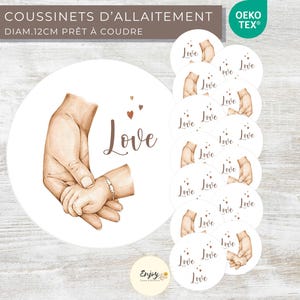 Pannello decorativo per coppette assorbilatte lavabili, 14 pezzi di tessuto di cotone 100% Oeko-Tex per cucito, messaggio forte, regalo ideale fatto a mano.