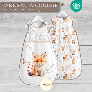 Panneau pour Gigoteuse Bébé Renard Prêt à Coudre, Coupon de Tissu Animaux de la Forêt Enchantée 100% Coton Oeko-Tex, Turbulette Mixte