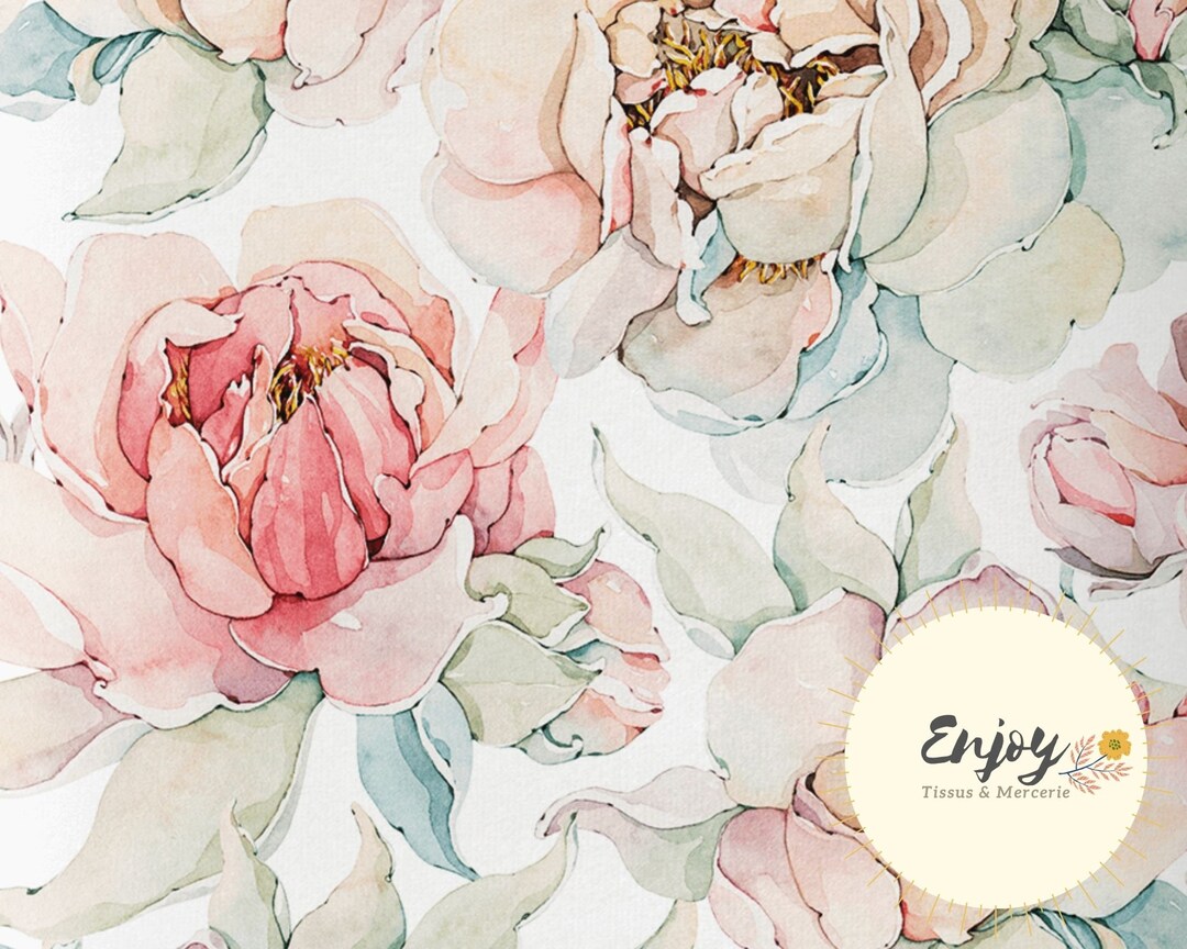 Tissu Fleuri Pivoines Grandes Fleurs au mètre, Tissu Floral Romantique ...