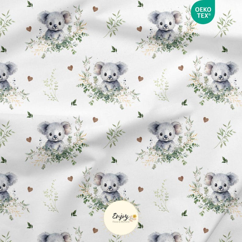 Stoff mit Koala- und Eukalyptusmotiv, Meterware, Tierdruck für Babys und Kinder, Unisex, Baumwolle/Jersey/French Terry/wasserdicht/Öko-Tex® Bild 7