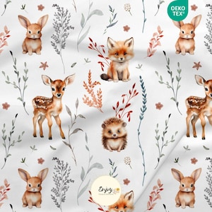 Mixed Enchanted Forest Animals Fox Fabric by the meter for Baby Children in Cotton / Jersey / French Terry / Waterproof Fabric / Oeko-Tex® image 1