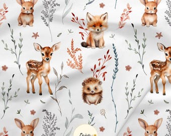 Mixed Enchanted Forest Animals Fox Fabric by the meter for Baby Children in Cotton / Jersey / French Terry / Waterproof Fabric / Oeko-Tex®