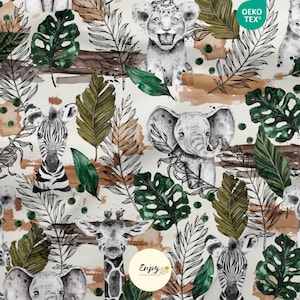 Baby Savannah Unisex-Stoff, Meterware, Dschungeltiere, Safari, Löwe, Giraffe, Baumwolle/Jersey/French Terry/wasserdichter Stoff/Öko-Tex®