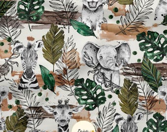Baby Savannah Unisex Fabric by the Meter, Jungle Animals, Safari, Lion, Giraffe, Cotton/Jersey/French Terry/Waterproof Fabric/Oeko-Tex®