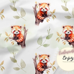 Tessuto Panda Rosso Baby Animal al metro per Neonata Ragazzo Bambino Misto in Cotone / Jersey / French Terry / Tessuto Impermeabile / Oeko-Tex®