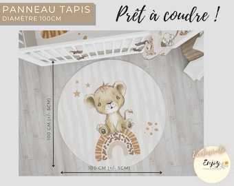 Panneau de Tissu pour Tapis Rond Baby Savane Beige OEKOTEX, Tissu pour Tapis de sol Bébé à coudre diamètre 95/100cm, Imprimé Animaux Jungle