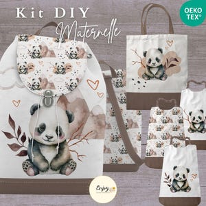 Kit Sac à Dos Maternelle Panda Mixte à Coudre, Panneau de Tissu pour Kit de Rentrée Scolaire, Bavoirs Cantine & Sac de Bibliothèque Oeko-Tex