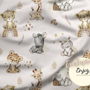 Tessuto Cuccioli Baby Savana al metro Jungle Safari Leone Giraffa Leopardo in cotone / Jersey / French Terry / Tessuto impermeabile / Oeko-Tex®