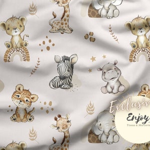 Tissu Bébé Animaux Baby Savane au mètre Jungle Safari Lion Girafe Léopard en Coton / Jersey / French Terry / Tissu Imperméable / Oeko-Tex® image 1