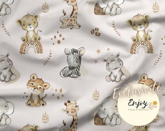 Tissu Bébé Animaux Baby Savane au mètre Jungle Safari Lion Girafe Léopard en Coton / Jersey / French Terry / Tissu Imperméable / Oeko-Tex®