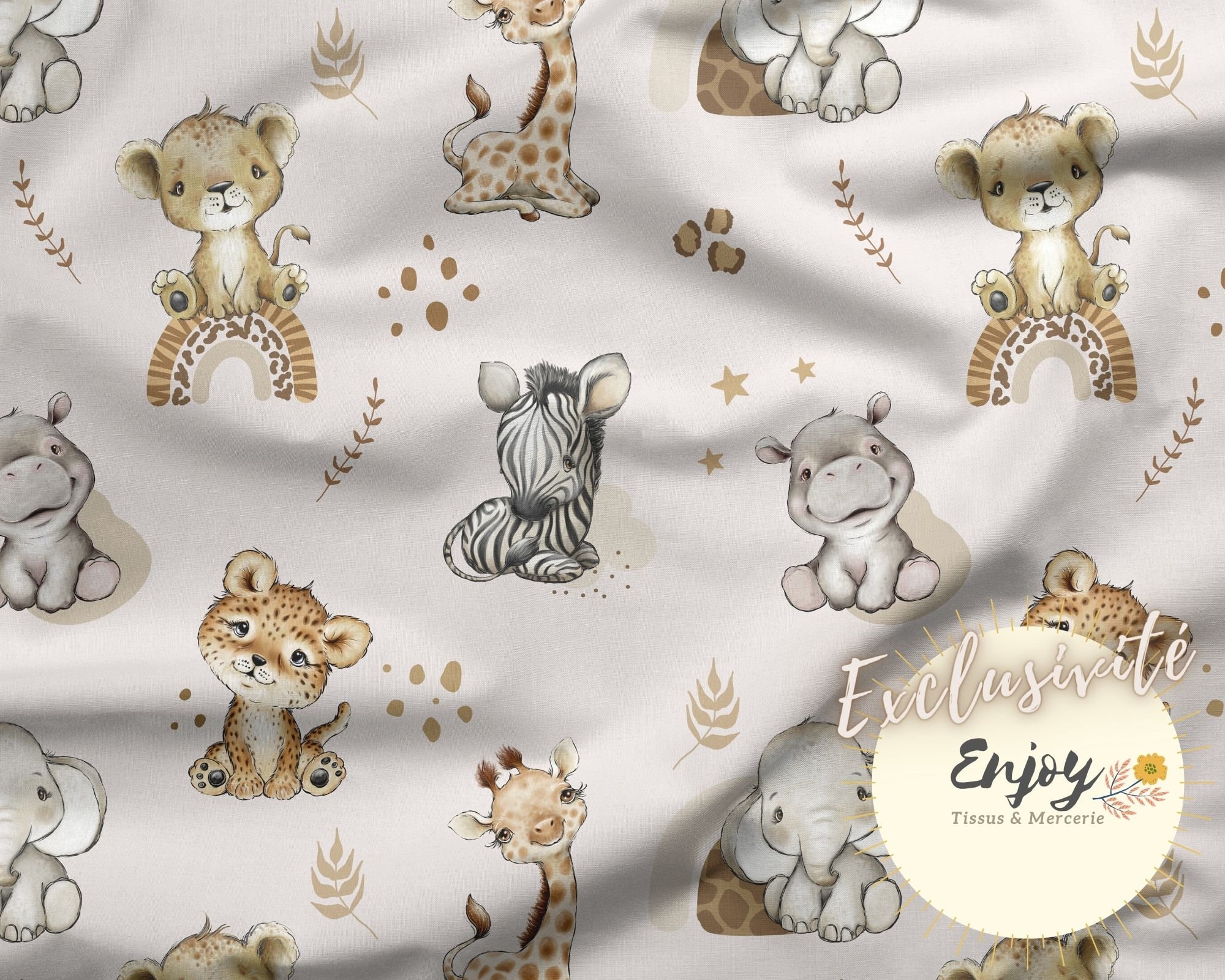 Baby Animals Fabric Baby Savannah by the meter Jungle Safari Lion Giraffe Leopard in Cotton / Jersey / French Terry / Waterproof Fabric / Oeko-Tex®