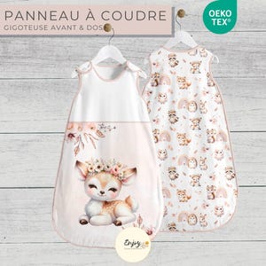 Panneau pour Gigoteuse Bébé Biche Rose Prêt à Coudre, Coupon de Tissu Animaux de la Forêt Boho 100% Coton Oeko-Tex, Turbulette