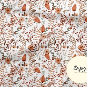 Boho Dried Leaves Floral Fabric by the meter, Country Nature Foliage Autumn in Cotton / Jersey / French Terry / Waterproof / Oeko-Tex®