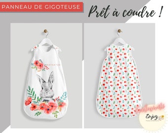 Panneau de Gigoteuse Lapin Coquelicot OEKO TEX pour turbulette Bébé, Tissu Fleuri Animaux de la Forêt Lapine Prêt à Coudre