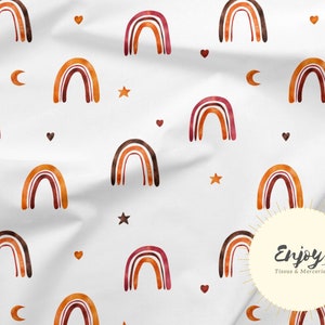 Tessuto arcobaleno beige neutro al metro, stampa Boho mista per neonati e bambini in cotone / Jersey / French Terry / Tessuto impermeabile / Oeko-Tex®