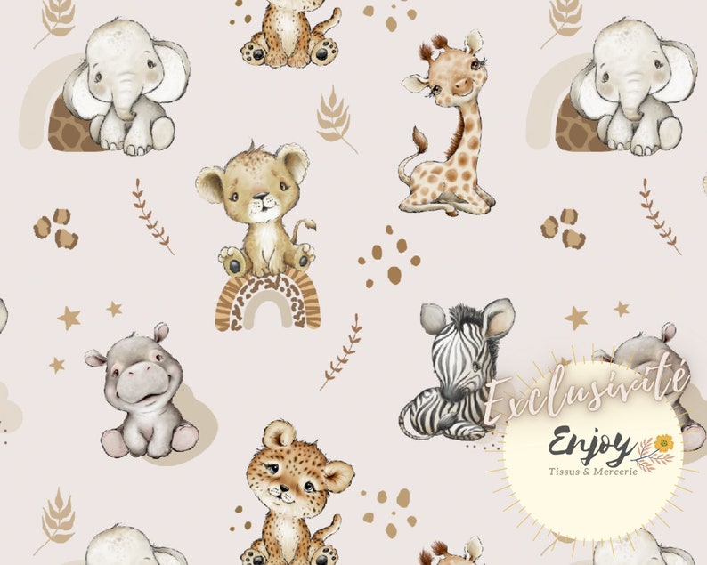 Tissu Bébé Animaux Baby Savane au mètre Jungle Safari Lion Girafe Léopard en Coton / Jersey / French Terry / Tissu Imperméable / Oeko-Tex® image 10