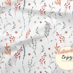 Tessuto Fogliame Neutro al metro Collezione Foglie Misto Animali della Foresta in Cotone / Jersey / French Terry / Impermeabile / Oeko-Tex®