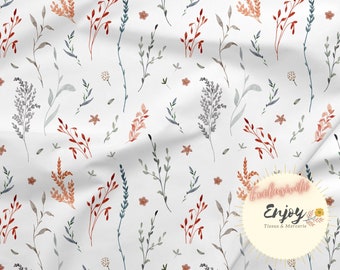 Neutral Foliage Fabric by the meter Leaves Mixed Forest Animals Collection in Cotton / Jersey / French Terry / Waterproof / Oeko-Tex®