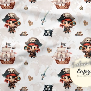 Tessuto Pirata La Nave del Capitano degli Oceani Misto al metro per Neonato Bambino Cotone / Jersey / French Terry / Tessuto Impermeabile / Oeko-Tex®