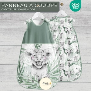 Panneau pour Gigoteuse Bébé Lion Rose Prêt à Coudre, Coupon de Tissu Animaux de la Savane Corail 100% Coton Oeko-Tex, Turbulette Jungle
