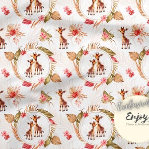Tessuto Boho Savanna Rosa Giraffa, Stampa Animali della Giungla per Neonati e Bambini, Cotone / Jersey / French Terry / Tessuto Impermeabile / Oeko-Tex®