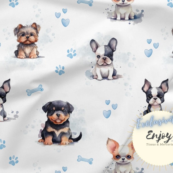 Tessuto blu per cani, cuccioli stampati con 4 zampe per bambini in cotone / Jersey / French Terry / Tessuto impermeabile / Oeko-Tex®
