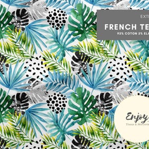 Tropical Monstera Jungle Savannah Foliage Fabric by the Meter, Blue Green, Cotton/Jersey/French Terry/Waterproof Fabric/Oeko-Tex® image 8