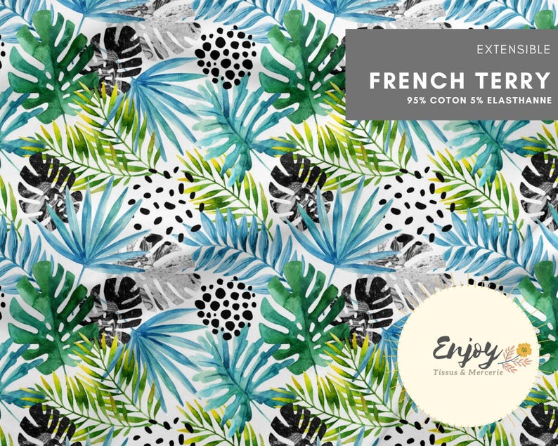 Tropical Monstera Jungle Savannah Foliage Fabric by the Meter, Blue Green, Cotton/Jersey/French Terry/Waterproof Fabric/Oeko-Tex® image 8