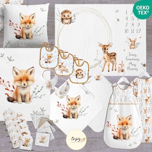 Baby Fox geboortepakket om slaapzak, badcape, slabbetje, afdekpaneel, wasbare doekjes, OekoTex dierlijke stof coupon te naaien