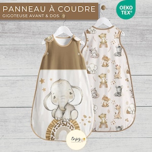 Panneau pour Gigoteuse Bébé Éléphant Baby Savane Prêt à Coudre, Coupon de Tissu Animaux de la Jungle  BS, 100% Coton Oeko-Tex, Turbulette