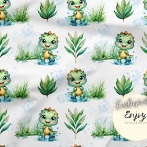 Green Dinosaur Fabric Mixed Prehistoric Animals by the meter for Baby Child in Cotton / Jersey / French Terry / Waterproof Fabric / Oeko-Tex®