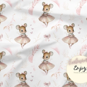 Tessuto Topolino Rosa Cipria Animali della Foresta al metro per Neonato Cotone / Jersey / French Terry / Tessuto Impermeabile / Oeko-Tex®