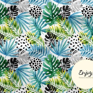 Tessuto Tropical Foliage Monstera Jungle Savanna al metro blu verde in cotone / Jersey / French Terry / Tessuto impermeabile / Oeko-Tex®