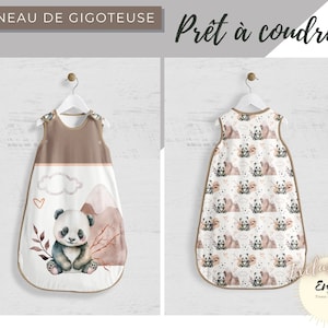 Panneau de Gigoteuse Bébé Panda OEKO TEX pour turbulette, Tissu Animaux Mixte Fille Garçon Beige Taupe Prêt à Coudre image 1