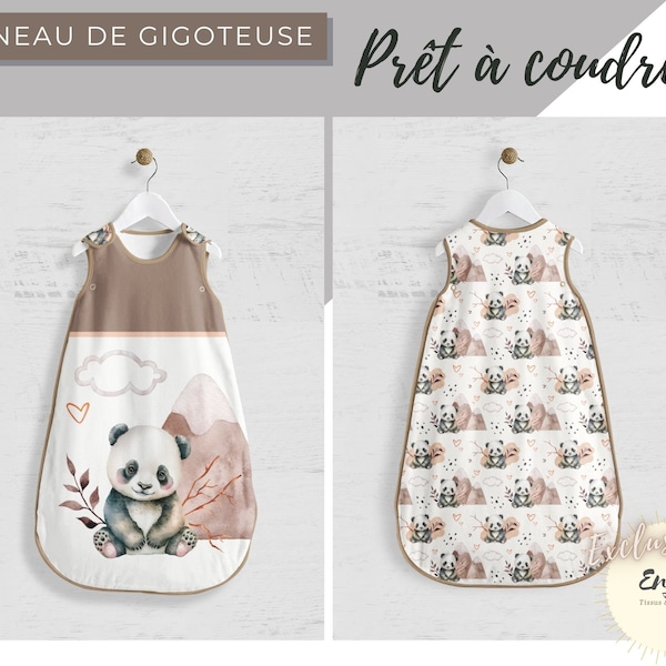 Panneau de Gigoteuse Bébé Panda OEKO TEX pour turbulette, Tissu Animaux Mixte Fille Garçon Beige Taupe Prêt à Coudre