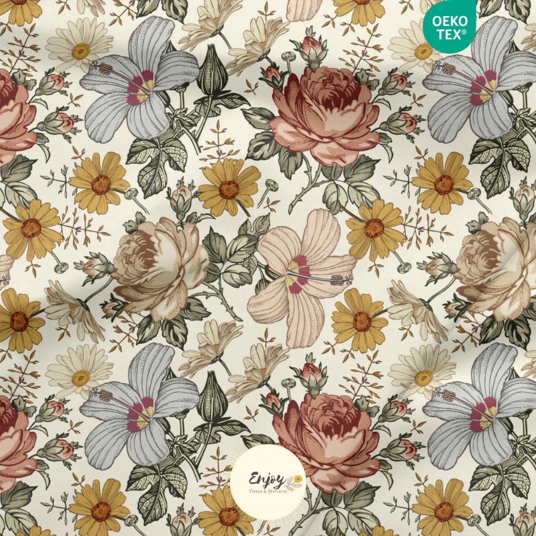 Tissu Coton Bohème Ethnique - Largeur 150 Cm, Vendu Au Mètre, Motif Géométrique Vintage (bleu Marine)