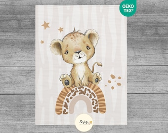 Painel de manta bebê Savanna Lion, cupom de tecido 100% algodão Oeko-Tex para bebê criança, animais da selva arco-íris Safari