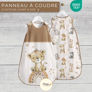 Panneau pour Gigoteuse Bébé Lion Baby Savane Prêt à Coudre, Coupon de Tissu Animaux de la Jungle Safari BS, 100% Coton Oeko-Tex, Turbulette