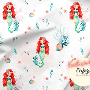 Tessuto Oceano Sirenetta al metro, Stampa Mare Bambino Bambino, Sfondi Marini Cotone / Jersey / French Terry / Tessuto Impermeabile / Oeko-Tex®