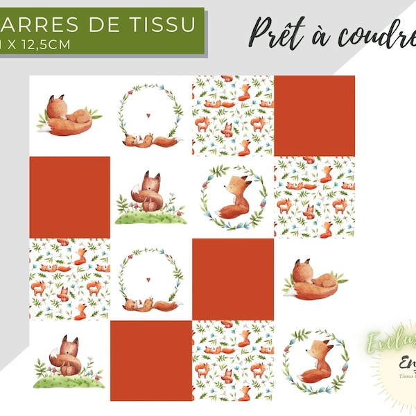 Coupon de 16 Lingettes Renard Joueur, Panneau de Tissu Animaux de la Forêt pour Lingettes Lavables Bébé à coudre, Coton OEKO TEX