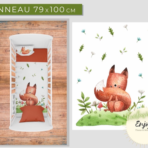 Panneau de Couverture Bébé Renard OEKO TEX pour Bébé Enfant, Tissu Renard Feuille Feuillages, Animaux de la Forêt